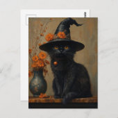 Whimsical  Black Cat in olieverfstijl Briefkaart (Voorkant / Achterkant)