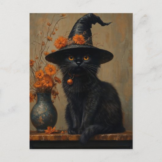 Whimsical  Black Cat in olieverfstijl Briefkaart (Voorkant)