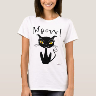 Whimsical Black Cat Meow! T-shirt