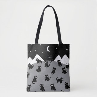 Whimsical Black Cat Night Tote Bag