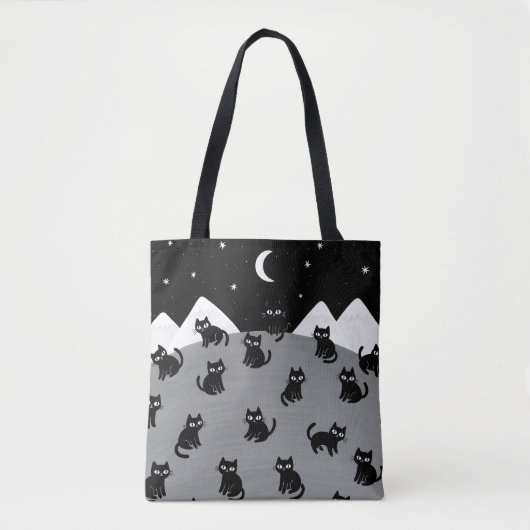 Whimsical Black Cat Night Tote Bag (Voorkant)