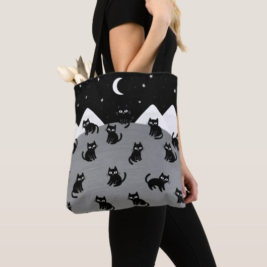Whimsical Black Cat Night Tote Bag (De près)
