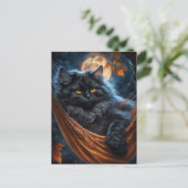 Whimsical Black Cat onder de Halloween Maan Briefkaart (Staand voorkant)