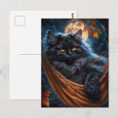 Whimsical Black Cat onder de Halloween Maan Briefkaart (Voorkant / Achterkant)