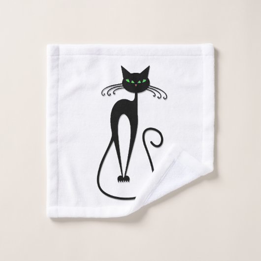 Whimsical Black Cat Piercing Green Eyes Washandje (Wasdoekje)