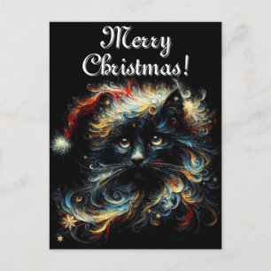 Whimsical Black Cat Santa Christmas Pet Seizoensge Briefkaart
