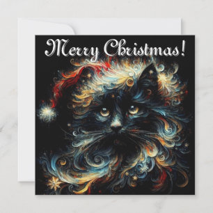 Whimsical Black Cat Santa Christmas Pet Seizoensge Feestdagenkaart