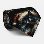 Whimsical Black Cat Santa Christmas Pet Seizoensge Stropdas (Opgerold)