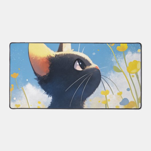Whimsical Black Cat Sunny Yellow Buttercup Sky (Recto)