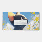 Whimsical Black Cat Sunny Yellow Buttercup Sky Bureaumat (Keyboard & Muis)