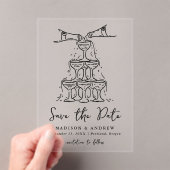 Whimsical Black Champagne Tower Bewaar de datum Acryl Uitnodigingen (Insitu (Draagbaar))