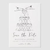 Whimsical Black Champagne Tower Bewaar de datum Vellum Uitnodigingen (Voorkant)