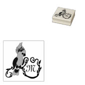 Whimsical Black Cockato Monogram Rubberstempel (Gestempeld)