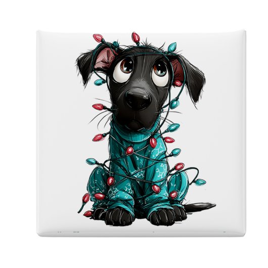 Whimsical Black Dog Christmas Magnet