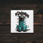 Whimsical Black Dog Christmas Magnet Magneet
