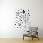 Whimsical Black Doodle Custom Grad Party Backdrop Wandkleed (In situ)