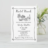 Whimsical Black Drawn Bridal Brunch Vrijgezellenfe Kaart (Staand voorkant)
