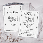 Whimsical Black Drawn Bridal Brunch Vrijgezellenfe Kaart