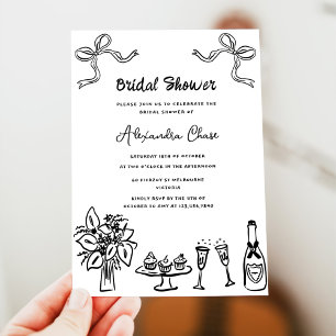 Whimsical Black Drawn Vrijgezellenfeest Party Kaart