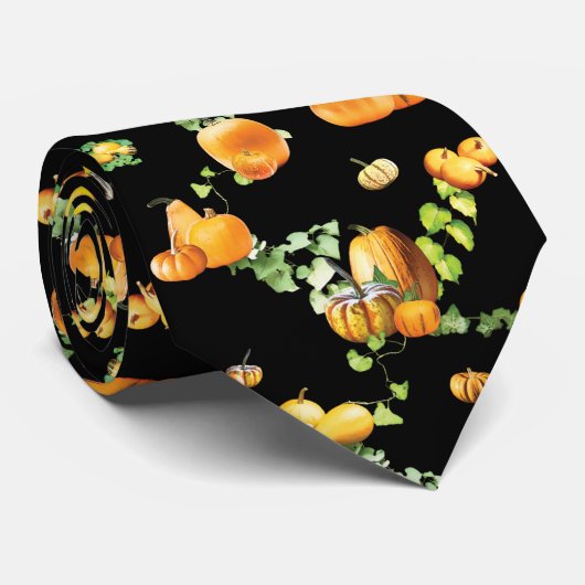 Whimsical Black en Oranje Pumpkin Pattern Stropdas (Opgerold)