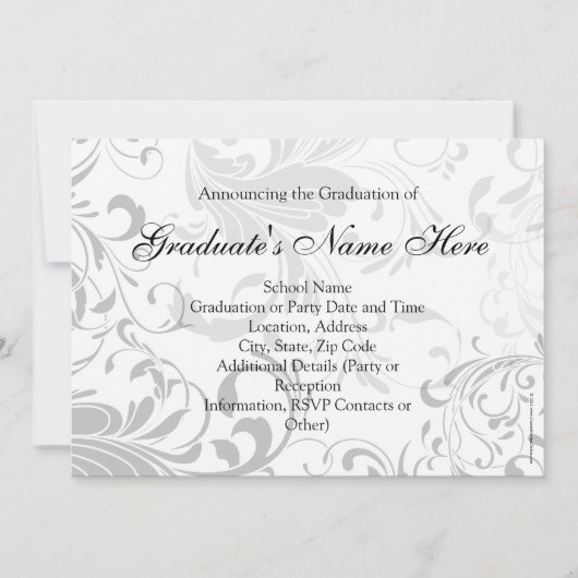 Whimsical Black en White Swirl Afstuderen Kaart (Achterkant)