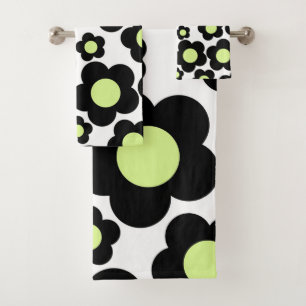 Whimsical Black & Lime Green Floral Retro Gourme