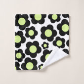 Whimsical Black & Lime Green Floral Retro Gourme (Gant de toilette)