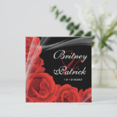 Whimsical Black & Red Rose Wedding Invitations Kaart (Staand voorkant)