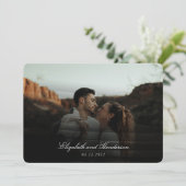 Whimsical Black Typography Photo Wedding Kaart (Staand voorkant)
