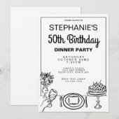 Whimsical Black & White 50ste verjaardag Dinner Pa Kaart (Voorkant / Achterkant)