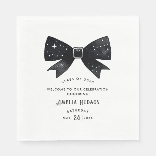 Whimsical Black & White Bow Afstudeerfeest Servet (Voorkant)