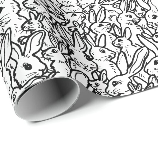 Whimsical Black & White Bunny Rabbit Pattern Cadeaupapier (Rol Hoek)