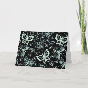 Whimsical Black & White Butterfly Blank Note Kaart
