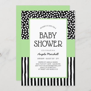 Whimsical Black White en Green Baby shower Kaart
