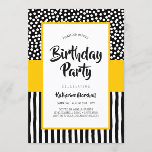 Whimsical Black White en Yellow Birthday Kaart
