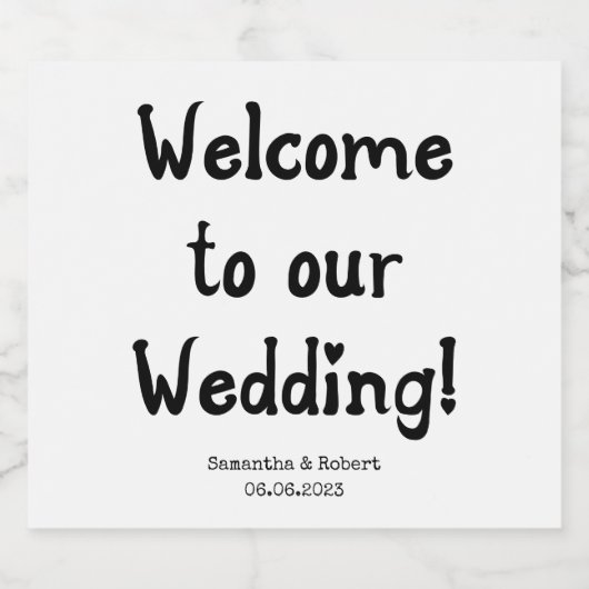 Whimsical Black White Welcome to Wedding Sparkling Wijnetiket (Enkel label)