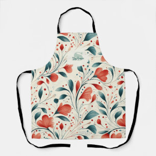 Whimsical Blauw blad & Rode Bloemen Patroon Schort