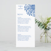 Whimsical Blauw Bloeien Bruiloft Menu (Staand voorkant)