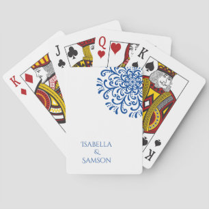 Whimsical Blauw Bloeiende Bruiloft Pokerkaarten