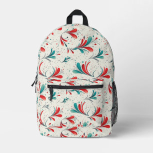 Whimsical Blauw en Rood Paisley Blad Patroon (2) Bedrukte Rugzak