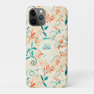 Whimsical Blauw en Rood Paisley Blad Patroon (2) iPhone 11 Pro Hoesje