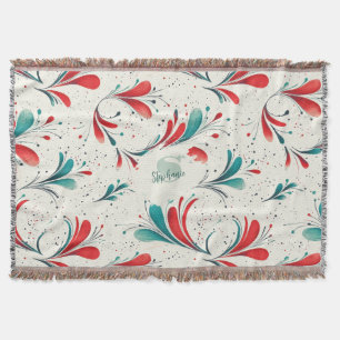 Whimsical Blauw en Rood Paisley Blad Patroon (2) Deken