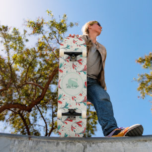 Whimsical Blauw en Rood Paisley Blad Patroon (2) Skateboard