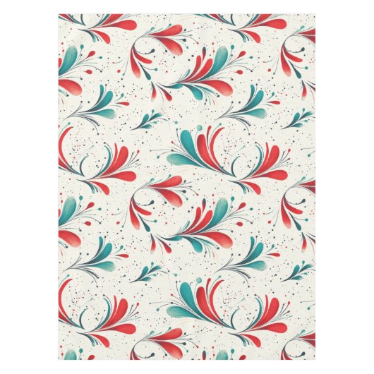 Whimsical Blauw en Rood Paisley Blad Patroon (2) Tafelkleed (Voorkant)