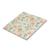 Whimsical Blauw en Rood Paisley Blad Patroon (2) Tegeltje (Zijkant)