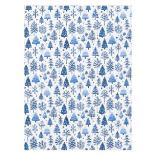 Whimsical Blauw en Wit Winter Tree en Sneeuwvlok Tafelkleed