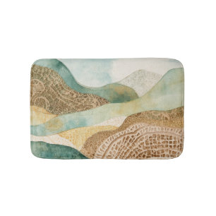 Whimsical Blauw Groen Bruin Abstracte Bergen Badmat