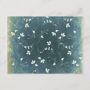 Whimsical Blauw Patroon met Vogels en Blad Briefkaart