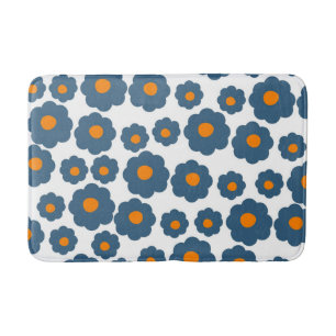 Whimsical Blauw & Sinaasappel Bloemen Retro, Vroli Badmat
