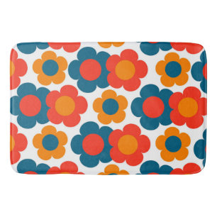 Whimsical Blauw & Sinaasappel Bloemen Retro Vrolij Badmat